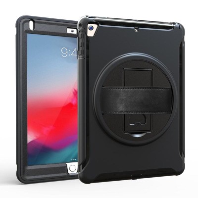 For Apple iPad 9.7 inch Tablet Complete 360 Tough Hybrid Kickstand with Shoulder Hand Strap - Camouflage
