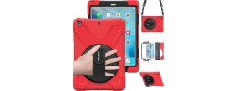 For Apple iPad 9.7 inch Tablet Complete 360 Tough Hybrid Kickstand with Shoulder Hand Strap - Red