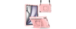 For Apple iPad 9.7 inch Tablet Complete 360 Tough Hybrid Kickstand with Shoulder Hand Strap - Rose Gold