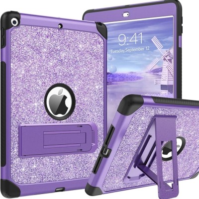 For Apple iPad 9th 8th 7th Gen 10.2 inch Tablet Glitter Ultra Thick Transparent Hybrid Case Cover - Glitter Purple