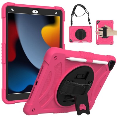 For Apple iPad 9th 8th 7th Gen 10.2 inch Tablet Hand and Shoulder Strap with Kickstand 3in1 Tough Hybrid - Colorful