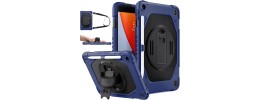 For Apple iPad 9th 8th 7th Gen 10.2 inch Tablet Hand and Shoulder Strap with Kickstand 3in1 Tough Hybrid - Dark Blue