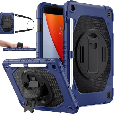 For Apple iPad 9th 8th 7th Gen 10.2 inch Tablet Hand and Shoulder Strap with Kickstand 3in1 Tough Hybrid - Dark Blue