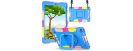 For Apple iPad 9th 8th 7th Gen 10.2 inch Tablet Tough Hybrid Rotating 360 Degree Kickstand - Rainbow/Blue