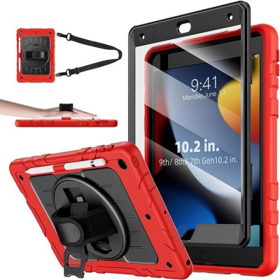 For Apple iPad 9th 8th 7th Gen 10.2 inch Tablet Tough Hybrid Rotating 360 Degree Kickstand - Red+Black