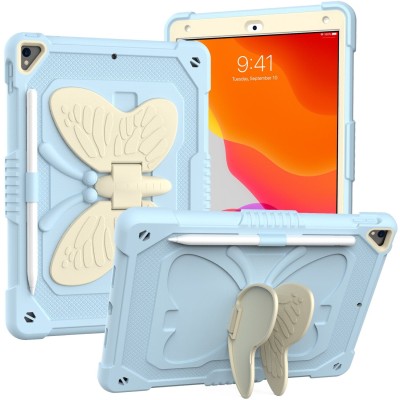 For Apple iPad 9th Gen 10.2 inch (2021) Butterfly Kickstand 3in1 Tough Hybrid Case Cover with Shoulder Strap - Light Purple