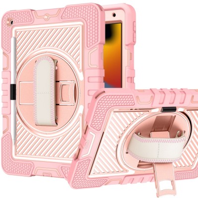 For Apple iPad Air 11inch 2024 10.2 inch 3in1 Multi-Functional Tablet Case for Hand, Shoulder, Pencil & Stand - Rose Gold