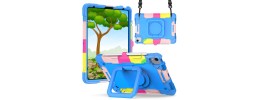For Apple iPad Air 4 / iPad Air 5 / iPad Pro 11 inch 3in1 Tablet Tough Hybrid Rotating 360 Degree Kickstand - Rainbow/Blue