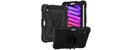 For Apple iPad Mini 6th Gen 8.3 inch (2021) Butterfly Kickstand 3in1 Tough Hybrid Case Cover with Shoulder Strap - Black/Black