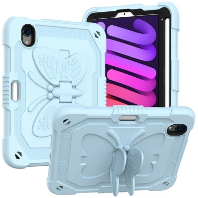 For Apple iPad Mini 6th Gen 8.3 inch (2021) Butterfly Kickstand 3in1 Tough Hybrid Case Cover with Shoulder Strap - Light Blue