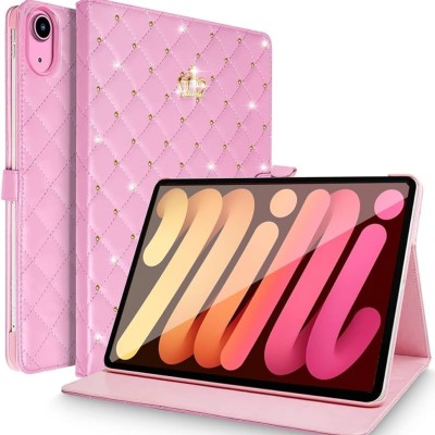 For Apple iPad Mini 6th Gen 8.3 inch (2021) Diamond Bling Design Tablet Magnetic Ring Stand Hybrid Case Cover - Hot Pink Floral
