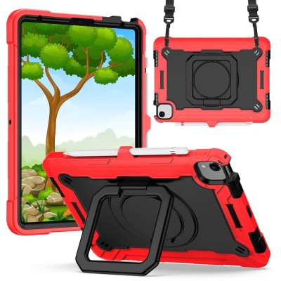 For Apple iPad Mini 6th Gen 8.3 inch (2021) Tablet Tough Hybrid Rotating 360 Degree Kickstand - Red+Black