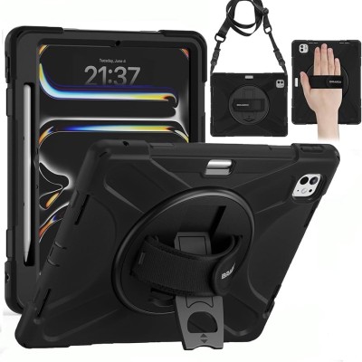 For Apple iPad Pro 13inch 2024 3in1 Multi-Functional Tablet Case for Hand, Shoulder, Pencil & Stand - Black