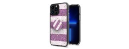 For Apple iPhone 14 PRO MAX 6.7" Glitter Hybrid With Ring Stand Square Heart Passion Hybrid Case Cover - Dark Purple