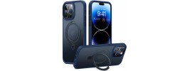 For Apple iPhone 14 PRO MAX 6.7" Rockstar Machine Magnet Mount Friendly Kickstand Case Cover - Black/Dark Blue