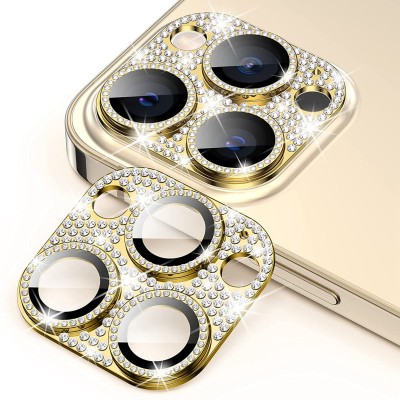 For Apple iPhone 11/12 mini Diamond Bling Camera Lens Full Tempered Glass - Gold