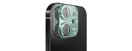 For Apple iPhone 11/12 mini Diamond Bling Camera Lens Full Tempered Glass - Midnight Green