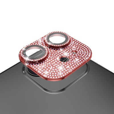 For Apple iPhone 11/12 mini Diamond Bling Camera Lens Full Tempered Glass - Red