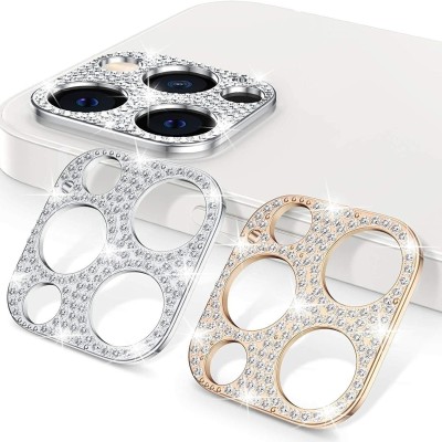 For Apple iPhone 11/12 mini Diamond Bling Camera Lens Full Tempered Glass - Silver