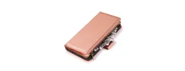 For Apple iPhone 11 (XI6.1) Purse Style Wallet Card ID Money Holder with Zip containing Long & Short Lanyard - Rose Gold