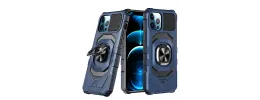 For Apple iPhone 11 Pro MAX (XI6.5) Robotic Hybrid with Magnetic Ring Stand Case Cover - Dark Blue