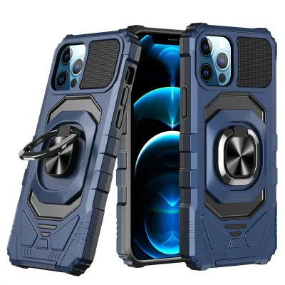For Apple iPhone 11 Pro MAX (XI6.5) Robotic Hybrid with Magnetic Ring Stand Case Cover - Dark Blue
