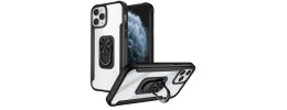 For Apple iPhone 11 (XI6.1) Aluminium Alloy Magnetic Ring Stand Hybrid Case Cover - Black