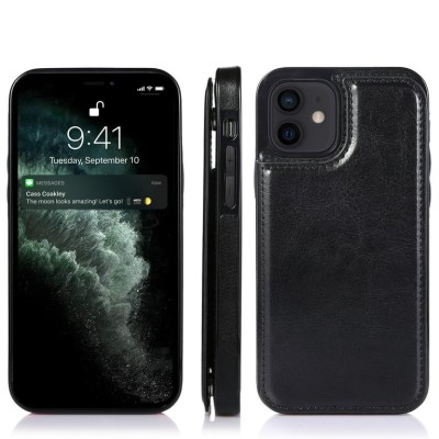 For Apple iPhone 11 PRO MAX / XS Max Luxury Side Magnetic Button Card ID Holder PU Leather Case Cover - Black