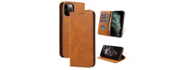 For Apple iPhone 11 PRO MAX / XS Max Luxury Side Magnetic Button Card ID Holder PU Leather Case Cover - Brown