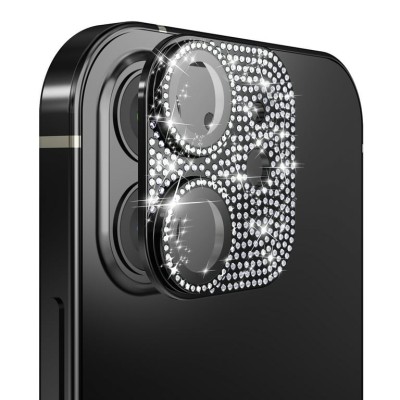 For Apple iPhone 11 Pro/11 Pro Max Diamond Bling Camera Lens Full Tempered Glass - Black