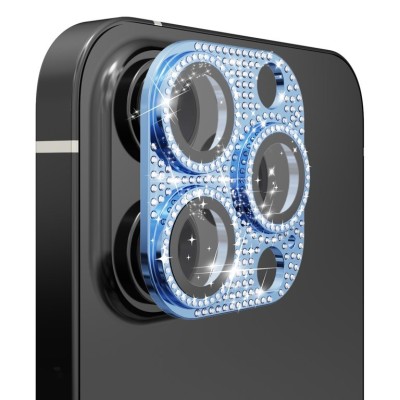 For Apple iPhone 11 Pro/11 Pro Max Diamond Bling Camera Lens Full Tempered Glass - Blue