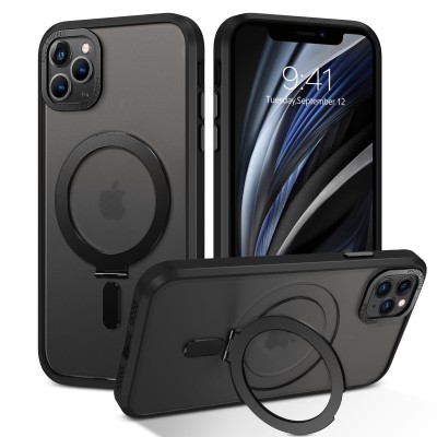 For Apple iPhone 11 Pro MAX (11PMax) Mighty Zinc Oil Kickstand with UV Oil Premium Material Hybrid - Black