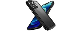 For Apple iPhone 11 Pro MAX (XI6.5) Ultimate CaseX Transparent Hybrid Case with Metal Buttons And Camera Edges - Black