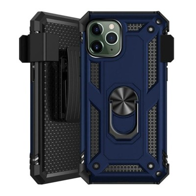 For Apple iPhone 11 Pro MAX (XI6.5) CARD Holster with Kickstand Clip Hybrid Case Cover - Black