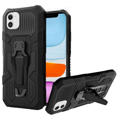 For Apple iPhone 11 Pro MAX (XI6.5) Multiple Card Holder Kickstand Hybrid Case Cover - Black