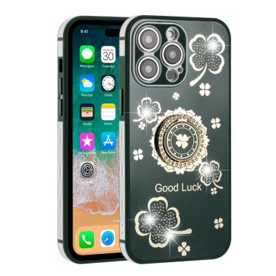 For Apple iPhone 11 Pro MAX (XI6.5) SPLENDID Glitter Good Luck Floral Design TPU Case Cover - Blue