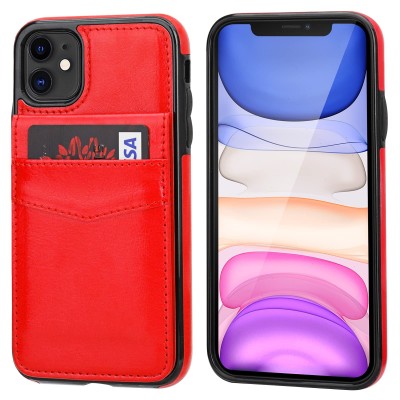 For Apple iPhone 11 Pro MAX (XI6.5) Wallet Premium PU Vegan Leather ID Multiple Card Holder Money with Strap - Red