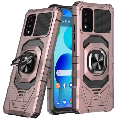 For Apple iPhone 11 Pro MAX (XI6.5) Robotic Hybrid with Magnetic Ring Stand Case Cover - Rose Gold