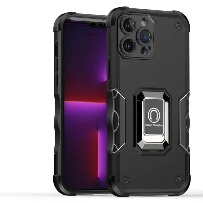 For Apple iPhone 11 Pro MAX (XI6.5) OPTIMUM Magnetic Ring Stand Hybrid Case Cover - Black