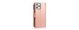 For Apple iPhone 11 (XI6.1) Luxury Wallet Card ID Zipper Money Holder Case Cover - Rose Gold