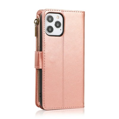 For Apple iPhone 11 (XI6.1) Luxury Wallet Card ID Zipper Money Holder Case Cover - Rose Gold