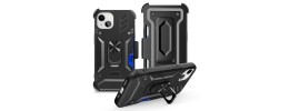 For Apple iPhone 11 (XI6.1) 3in1 Combo Holster Invisible Card Holder Magnetic Ring Stand Hybrid Case Cover - Black