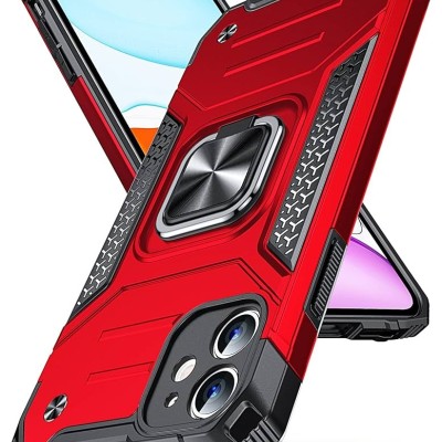 For Apple iPhone 11 (XI6.1) Alien Design Shockproof Kickstand Magnetic Hybrid Case Cover - Red