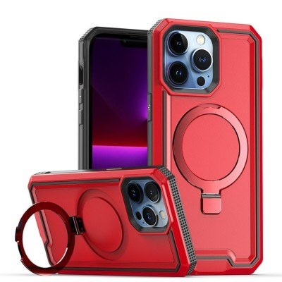 For Apple iPhone 11 (XI6.1) Aligned [Magnetic Circle] Kickstand Tough Strong ShockProof Hybrid - Red