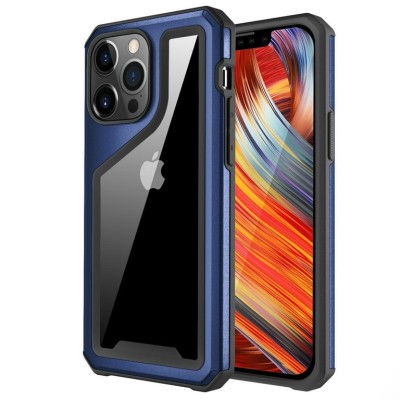 For Apple iPhone 11 (XI6.1) Aluminum Alloy 2mm Slick Transparent Thick Bumper Frame Hybrid Case Cover - Blue