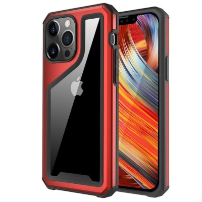 For Apple iPhone 11 (XI6.1) Aluminum Alloy 2mm Slick Transparent Thick Bumper Frame Hybrid Case Cover - Red