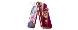 For Apple iPhone 11 (XI6.1) Bronze Gold Layer Design Hybrid Cover Case - Hearts Rainbow Love