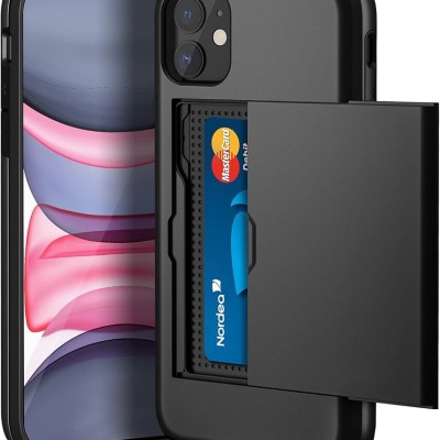 For Apple iPhone 11 (XI6.1) Business Multiple Card Holder (Upto 5 Cards) Shockproof Hybrid Case Cover - Black