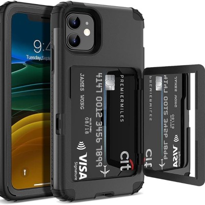 For Apple iPhone 11 (XI6.1) Card Holder (Upto 2) with Mirror Hybrid Shockproof Case Cover - Navy Blue