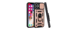 For Apple iPhone 11 (XI6.1) Card Holder with Magnetic Ring Stand Hybrid Case Cover - Rose Gold